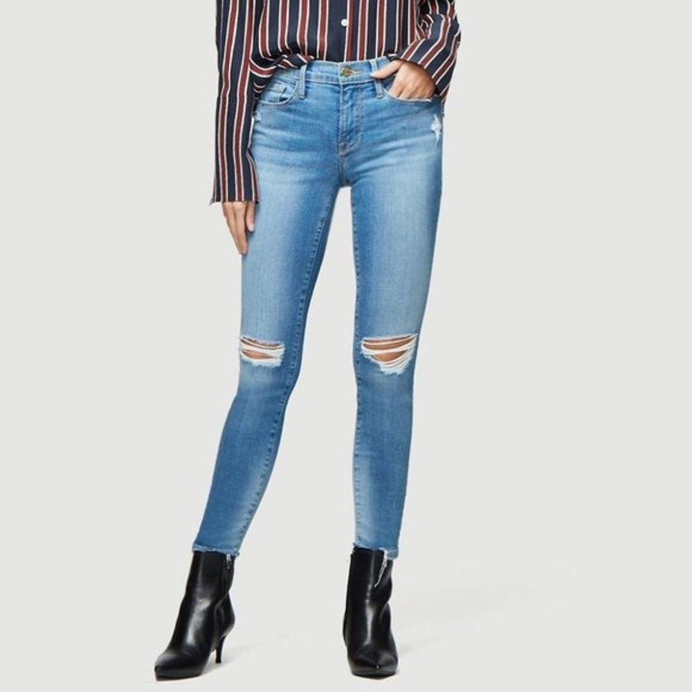 Frame Le High Skinny Double Needle Crop Jeans Daze 26 Distressed Raw Hem‎